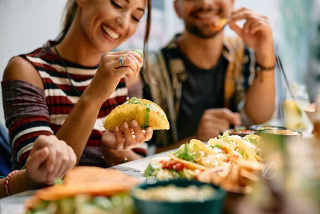 eating food at a Mexican restaurant